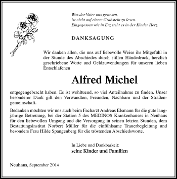 Traueranzeige von Alfred Michel von Südthüringer Presse