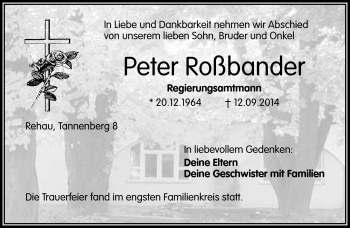 Traueranzeige von Peter Röoßbander von Frankenpost