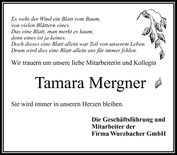 Traueranzeige von Tamara Mergner von Frankenpost