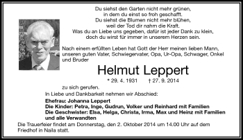 Traueranzeige von Helmut Leppert von Frankenpost