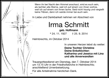 Traueranzeige von Irma Schmitt von Frankenpost