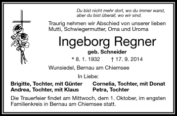 Traueranzeige von Ingeborg Regner von Frankenpost