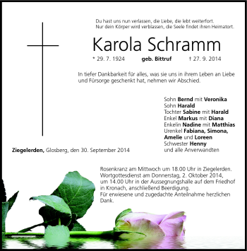 Traueranzeige von Karola Schramm von Neue Presse Coburg
