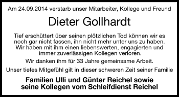 Traueranzeige von Dieter Gollhardt von Neue Presse Coburg