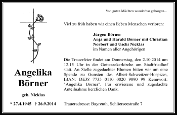 Traueranzeige von Angelika Börner von Frankenpost