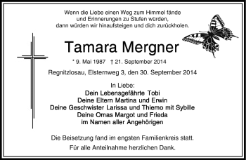 Traueranzeige von Tamara Mergner von Frankenpost
