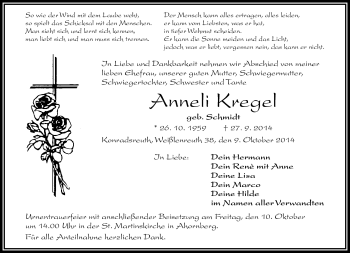 Traueranzeige von Anneli Kregel von Frankenpost
