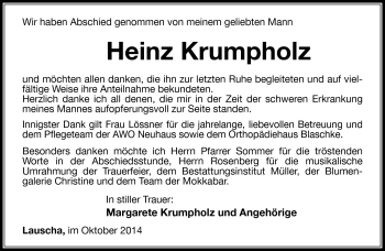 Traueranzeige von Heinz Krumpholz von Südthüringer Presse