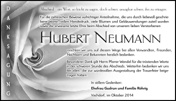 Traueranzeige von Hubert Neumann von Südthüringer Presse