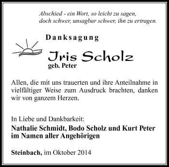 Traueranzeige von Iris Scholz von Südthüringer Presse