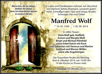 Traueranzeige von Manfred Wolf von Südthüringer Presse