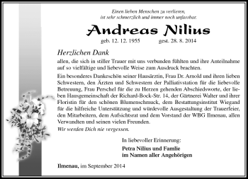 Traueranzeige von Andreas Nilius von Südthüringer Presse