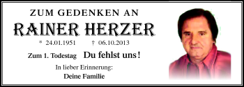 Traueranzeige von Rainer Herzer von Südthüringer Presse