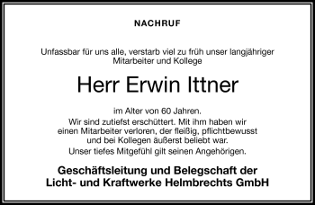 Traueranzeige von Erwin Ittner von Frankenpost