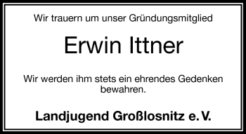 Traueranzeige von Erwin Ittner von Frankenpost