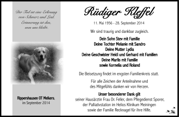 Traueranzeige von Rüdiger Kleffel von Südthüringer Presse