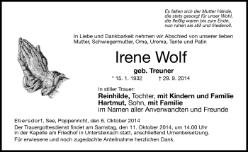 Traueranzeige von Irene Wolf von Neue Presse Coburg
