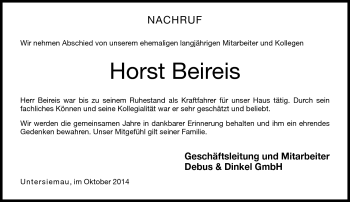 Traueranzeige von Horst Beireis von Neue Presse Coburg