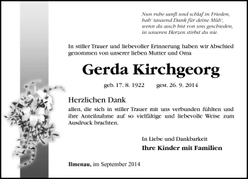 Traueranzeige von Gerda Kirchgeorg von Südthüringer Presse