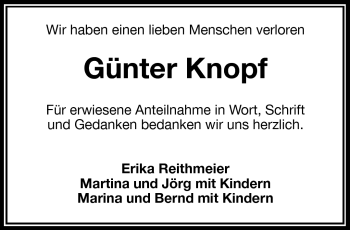 Traueranzeige von Günter Knopf von Frankenpost