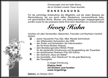 Traueranzeige von Georg Hahn von Südthüringer Presse
