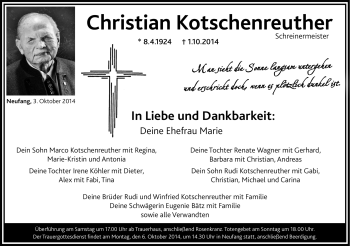 Traueranzeige von Christian Kotschenreuther von Neue Presse Coburg