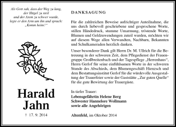 Traueranzeige von Harald Jahn von Südthüringer Presse