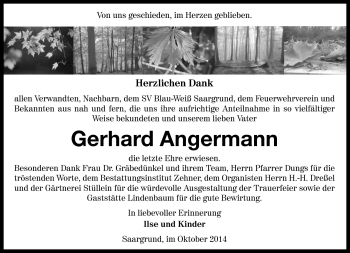 Traueranzeige von Gerhard Angermann von Südthüringer Presse
