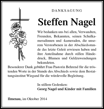 Traueranzeige von Steffen Nagel von Südthüringer Presse