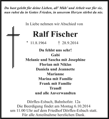 Traueranzeige von Ralf Fischer von Neue Presse Coburg
