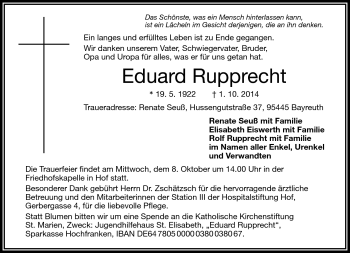 Traueranzeige von Eduard Rupprecht von Frankenpost