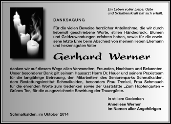Traueranzeige von Gerhard Werner von Südthüringer Presse
