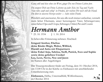 Traueranzeige von Hermann Amthor von Südthüringer Presse