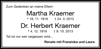 Traueranzeige von Martha Kraemer von Frankenpost