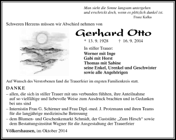 Traueranzeige von Gerhard Otto von Südthüringer Presse