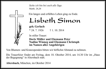 Traueranzeige von Lisbeth Simon von Südthüringer Presse