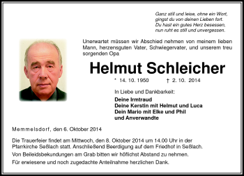 Traueranzeige von Helmut Schleicher von Neue Presse Coburg