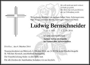 Traueranzeige von Ludwig Bernschneider von Neue Presse Coburg