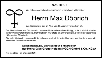 Traueranzeige von Max Döbrich von Neue Presse Coburg