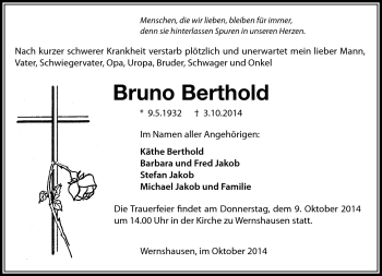 Traueranzeige von Bruno Berthold von Südthüringer Presse