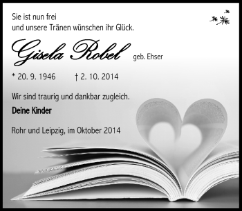 Traueranzeige von Gisela Robel von Südthüringer Presse