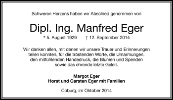 Traueranzeige von Manfred Eger von Frankenpost