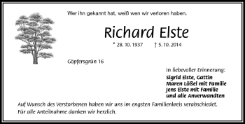 Traueranzeige von Richard Elste von Frankenpost