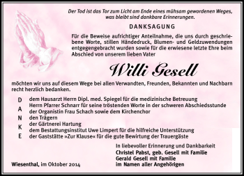 Traueranzeige von Willi Gesell von Südthüringer Presse