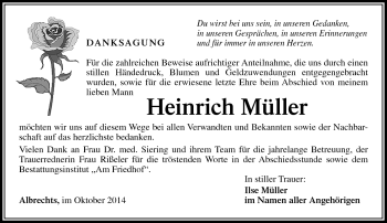Traueranzeige von Heinrich Müller von Südthüringer Presse