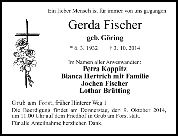 Traueranzeige von Gerda Fischer von Neue Presse Coburg