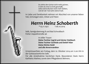 Traueranzeige von Heinz Stehbach von Frankenpost