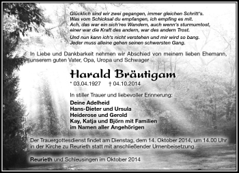 Traueranzeige von Harald Bräutigam von Südthüringer Presse