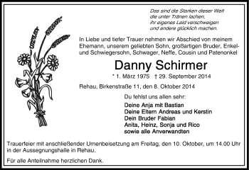 Traueranzeige von Danny Schirmer von Frankenpost