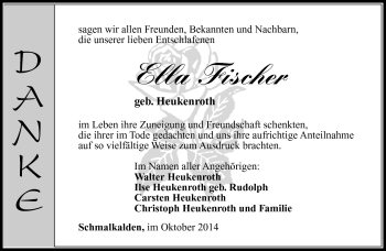 Traueranzeige von Ella Fischer von Südthüringer Presse